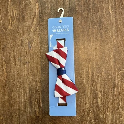 Gravata borboleta masculina condessa Mara bandeira americana listras estrelas 4 de julho vermelho branco - Imagem 1 de 4