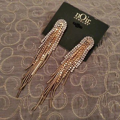 Pendientes en cascada de diamantes de imitación de Noir Jewelry nuevos con etiquetas pendientes colgantes tono dorado Foto 1 de 4