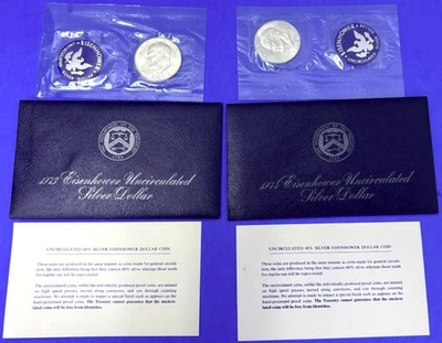 Lot of 2 US Mint Uncirculated Eisenhowser Silver Dollars 1973 S 1974 S - Image 1 of 2