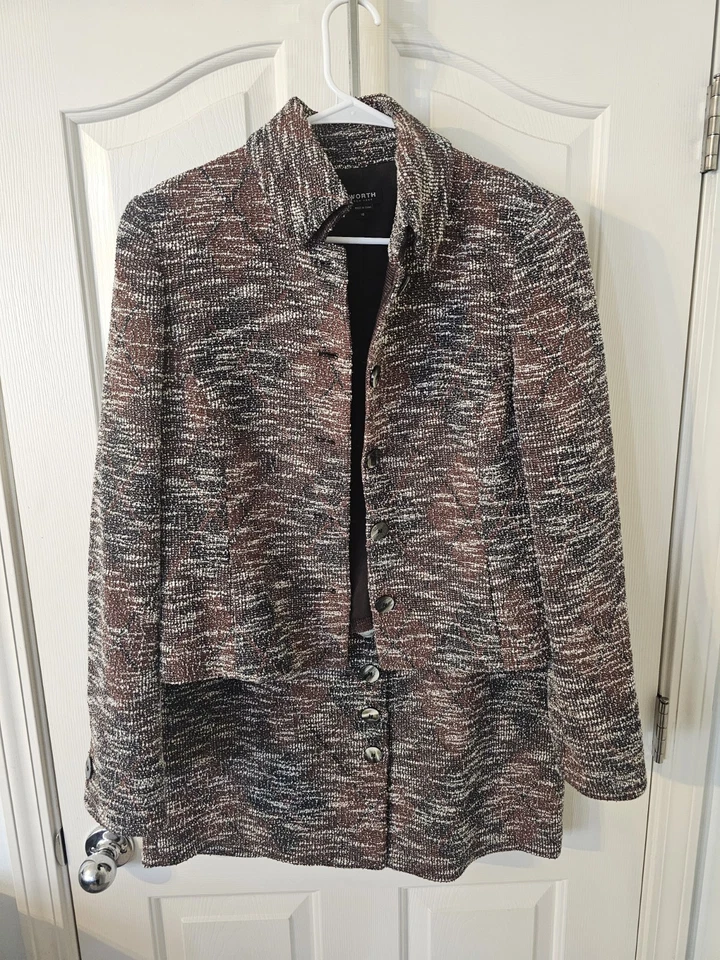 Worth New York Tweed Blazer Falda Conjunto Traje Negro Marrón Talla 10 Foto 1 de 4