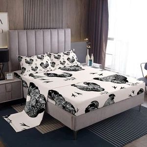 Huhn Bettwäsche Set King Size Niedliches Huhn Henne Sonnenblume Laken Set für Kind... - Bild 1 von 6
