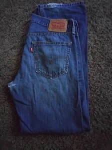 Levi's 527 Men Darker Blue Denim Jean Slim Boot Cut 32x32 Cotton - Distress - Picture 1 of 2