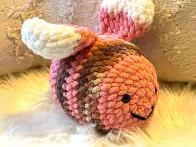 Pink Brown White Sparkle Crochet Amigurumi Handmade 7" Baby Bumblebee Plushie - Image 1 of 4