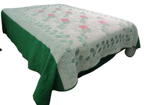 Edredón vintage punto de cruz rosa de Sharon medallón hojas de vieira lado verde GU - Imagen 1 de 24