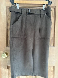 F&F size 14 suede pencil skirt with belt and zip back deep pockets - Picture 1 of 7