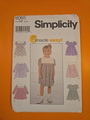 SIMPLICITY PATTERN 8065 TODDLERS' DRESS SIZE BB 2, 3, 4 - Image 1 of 4