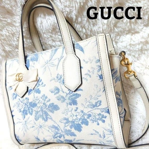 Gucci 2way bag f-21163 white blue flower herbarium 443089 Good condition GG - Picture 1 of 17