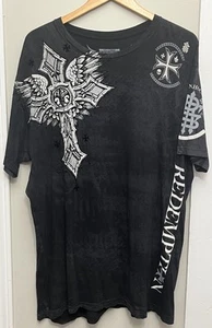 Raw State Shirt Men XXL Black Cross Wings Redemption House Holy Edgy Y2K Goth - Picture 1 of 6