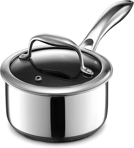 Hexclad Hybrid Nonstick 1-Quart Saucepan with Tempered Glass Lid, Stay-Cool Hand - Picture 1 of 12