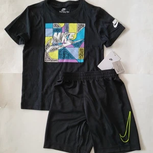 NIKE Boys 2-piece Shorts set athletic t-shirt shorts Size 4 5 6 7 Black Red Blue - Picture 1 of 32