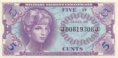 USA / MPC  5  Cents  1964  Series  641  Plate # 19  Uncirculated Banknote G 28 - Image 1 of 2
