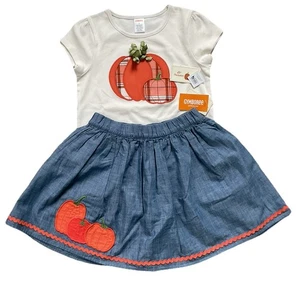 Gymboree Girls Sz 10 Lil Pumpkin Appliqué Top & Chambray Skirt Skort NWT - Picture 1 of 5