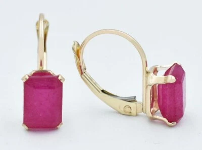 GENUINE 2.34 Cts RUBY DANGLING EARRINGS 14k GOLD - Free Certificate Appraisal - Image 1 of 4