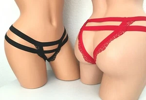 Pantias de encaje con bandas de lujo Victoria Secret sin entrepierna con correas descaradas mejillas ELIGE - Imagen 1 de 5