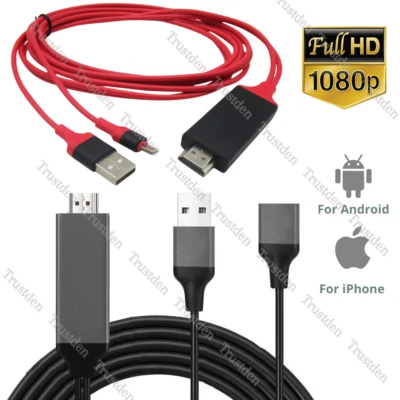 For iPhone iPad Android 1080P HDMI Mirroring Cable Phone to AV TV HDTV Adapter - Image 1 of 4