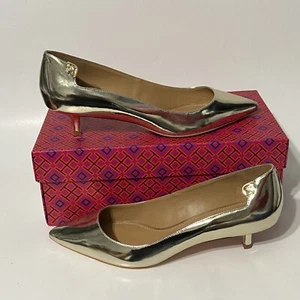 Tory Burch Heels Elizabeth 40 mm spitz zulaufender Pumps Kitten Stiletto neu Größe 10 goldfarben - Bild 1 von 10
