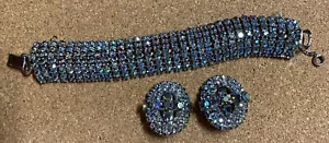 Stunning Bling Bling Vintage AB Rhinestones Bracelet and Clip on Earrings Set - Picture 1 of 5