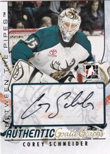 07-08 ITG Between The Pipes Cory Schneider Authentic Goaliegraphs Autograph