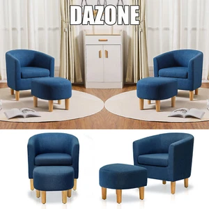 Modern Accent Upholstered Arm Chair Linen Fabric Single Sofa Chair with Ottoman - Picture 1 of 12