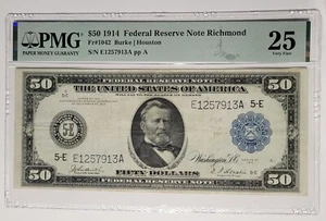 1914 $50 Federal Reserve Note Richmond VA Fr#1042 PMG 25 Very Fine - Picture 1 of 2