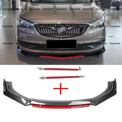 For Buick Regal Universal Front Bumper Lip Spoiler Carbon Fiber Red + Strut Rods Foto 1 de 4