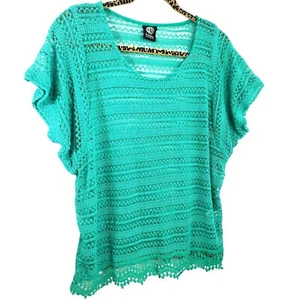 Bobeau Womens Size M Medium Top Lace Batwing Knit Christmas Green Scoop Neck - Picture 1 of 5