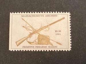 ICOLLECTZONE US Massachusetts 1981 Bow Hunting VF NH - Picture 1 of 1