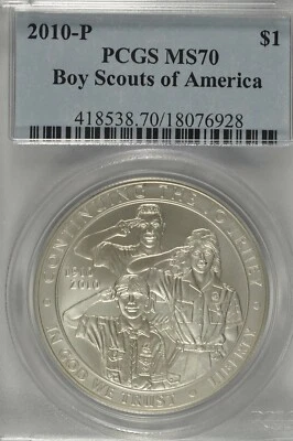 2010 P Boy Scouts of America Commemorative Silver Dollar PCGS MS70 - Image 1 of 3