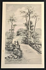 Postal de dibujo Dirt Path & Bridge of Stream PC alrededor de 1908 sin usar Schlesingger - Imagen 1 de 1