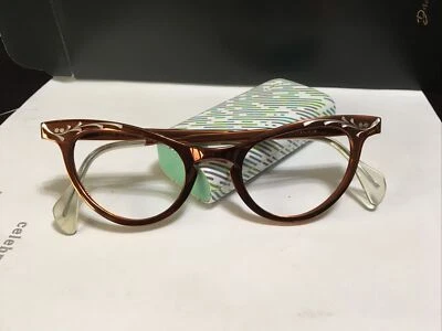 vintage Metal Copper look Frame Eyeglasses with floral detail 48x22 - Image 1 of 4