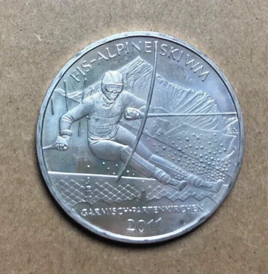 2011 GERMANY FIS Alpine World Skiing Champion Genuine Silver 10 Euro Coin  - Image 1 of 2