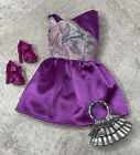 Lot de mini robe de cocktail violet, sac à main et talons style volants #45 vêtements Barbie