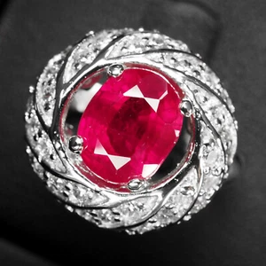 Beautiful Pinkish Red Ruby 3.02Ct 925 Sterling Silver White Gold Plated Rings - Picture 1 of 9