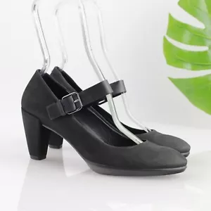 Zapato de salón Ecco para mujer con forma 55 Plateau Mary Jane talla 39 8 negro tacón nobuck - Imagen 1 de 14