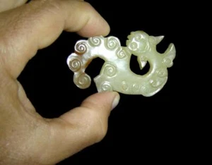 Antique Chinese Han Dyn. Archaic Hetian White Jade Dragon Beast Pendant Amulet - Picture 1 of 7