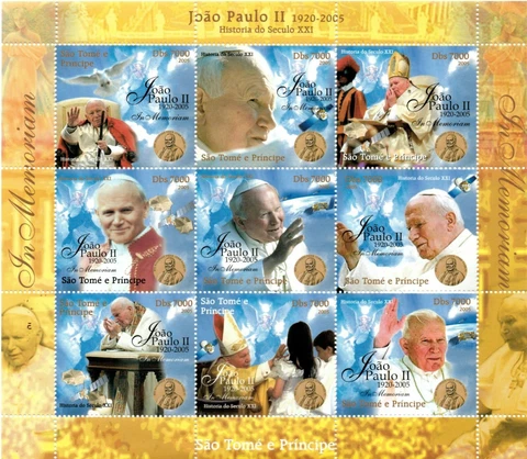 Sao Tome 2005 - SC# 1295-7 Pope John Paul II Memorial - Sheet of 9 Stamps - MNH Cover