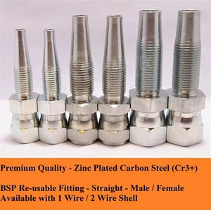 BSP Hydraulic Field Attachable/Reusable 2 Wire Fittings -Straight -Various Size - Picture 1 of 11