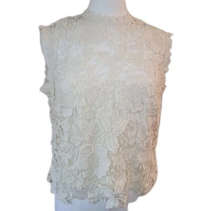 Nanette Lepore Blouse Women Large Ivory Crochet Lace Cap Sleeve Romantic - Picture 1 of 14