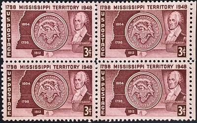 Scott US 955: Mississippi Territory 1948, Block of 4, Mint OG, FREE Shipping! - Image 1 of 2
