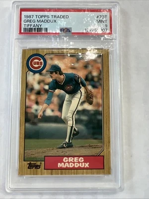 Tarjeta de novato 1987 Topps Traded Tiffany #70T RC Greg Maddux PSA 9 como nueva HOF Braves Foto 1 de 4