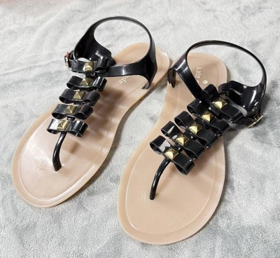 Sandalias Kate Spade Zapatos Mujer Talla 7 Negro Feroz Jalea Arco Tachonado Tanga Foto 1 de 4