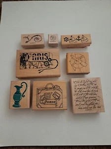 Lot (8) Holz Stempel Paris Frankreich Reise Maritim Thema Schiff Koffer  - Bild 1 von 4