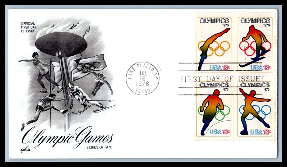 US FDC # 1695-1698 13c Olympics ArtCraft block S.Cancel 1975, 9d625 - Image 1 of 1