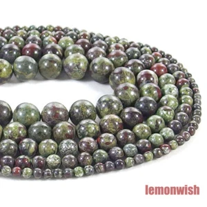Cuentas espaciadoras de piedras preciosas de jaspe de sangre de dragón natural 15,5"" 4 mm 6 mm 8 mm 10 mm 12 mm - Imagen 1 de 6