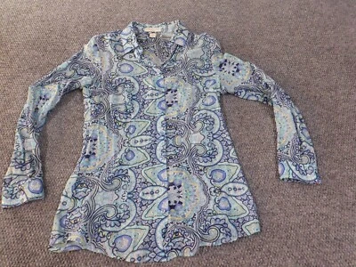 Coldwater Creek XS Top Azul Geométrico Mujer Blusa Abotonada Túnica Algodón Foto 1 de 4