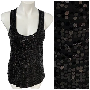 Eyeshadow Top Womens Medium Sequin Racer Back Knit Black Summer Party BBQ - Picture 1 of 12