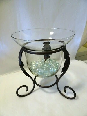 Contemporary Glass and Oil Rubbed Bronze Pillar Candle Holder-NWOT - Image 1 of 4