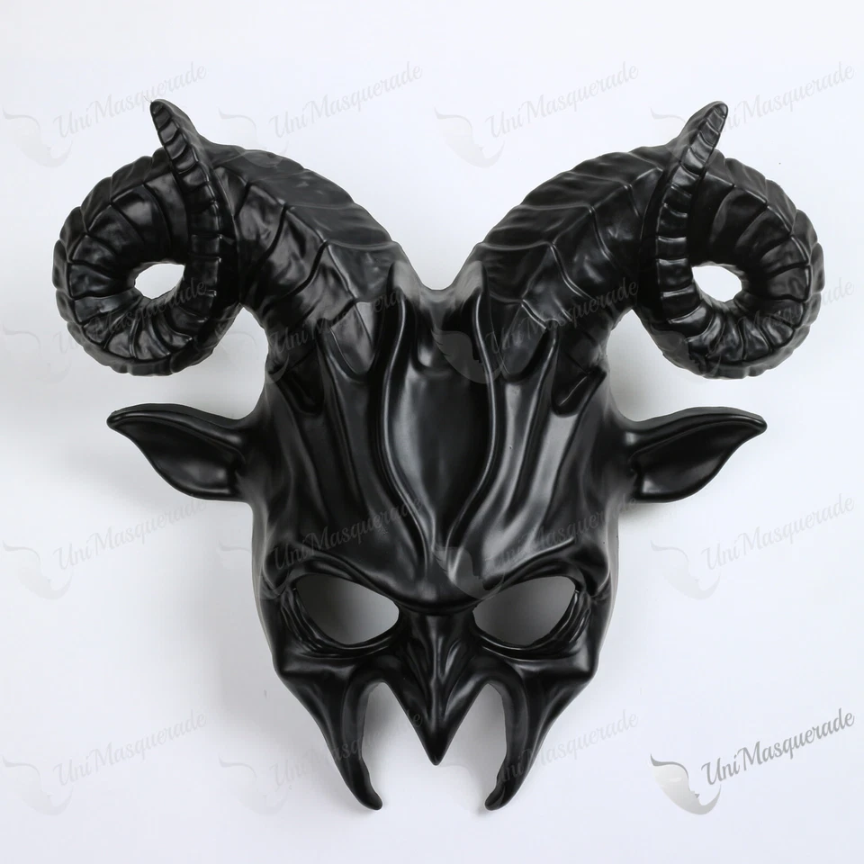 Cuernos de Cabra Diablo Miedo Cara Completa Halloween Disfraz Mascarada Bola Máscara Negra Foto 1 de 4