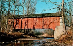 Postcard Parke County Indiana Bowser Ford Covered Bridge Mill Creek Vintage - Picture 1 of 2