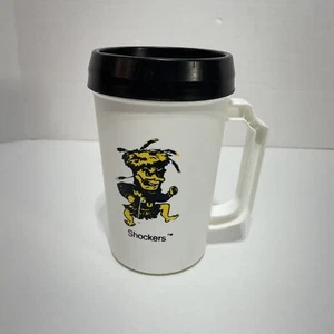 Vintage Wichita State University Shockers Plastic Travel Mug, White and Black - Picture 1 of 8